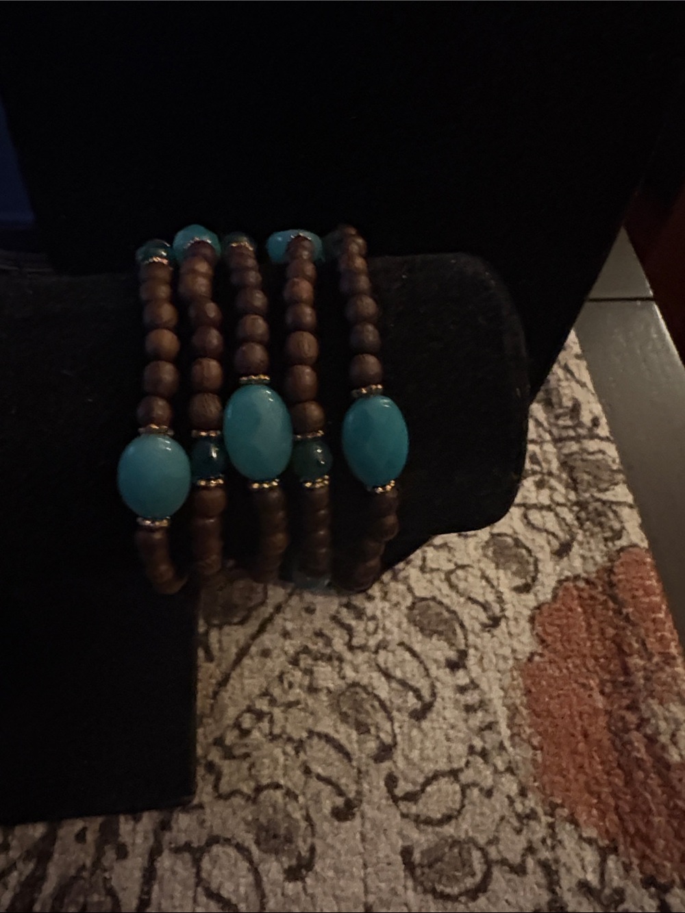 Turquoise and Wood Beaded Stretch Bracelet Set - Women Jewelry